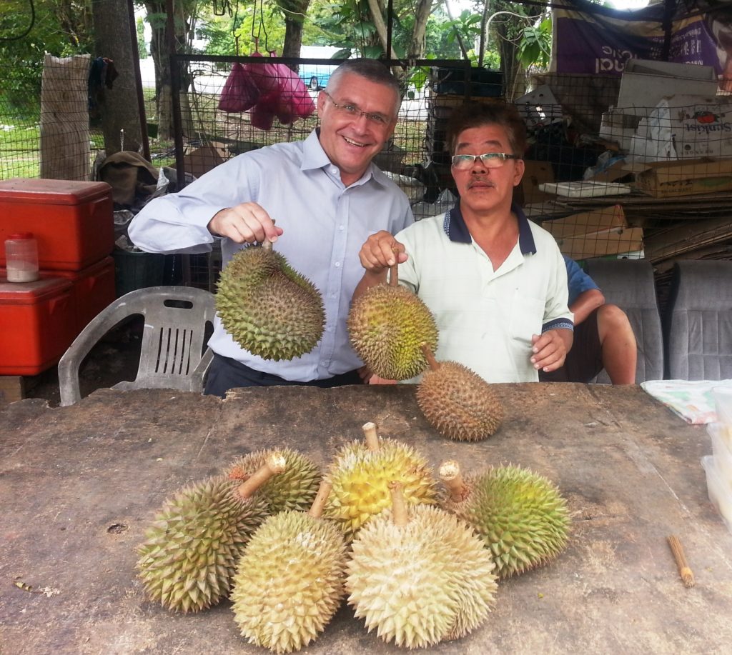 A proud Durian dealer at Penang, Malaysia