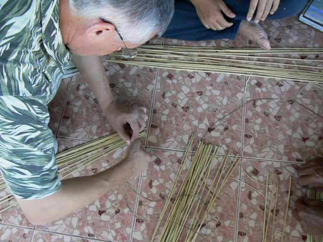 First steps in weaving a bamboo fish trap