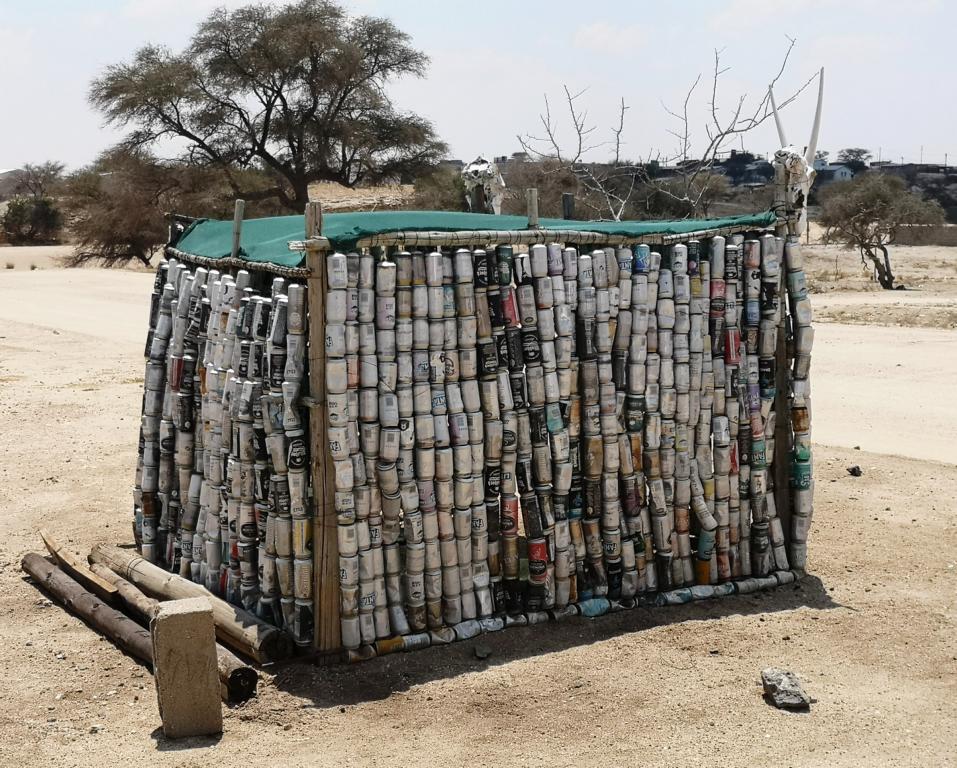 Backside of the beer can hut in Namibia