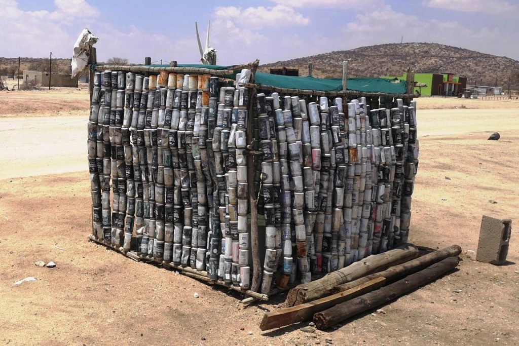 Sideview of a beer can hut in Namibia, near Spitzkoppe