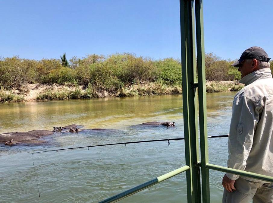 Spinning on the Kavango river with Hippos in the background