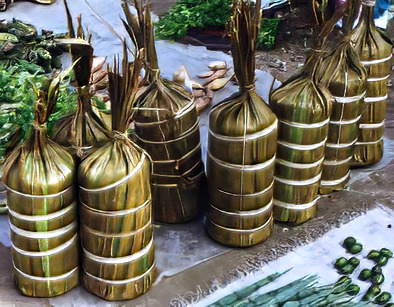 Dried Sago starch wrapped in palm leaves for easier transportation and storage
