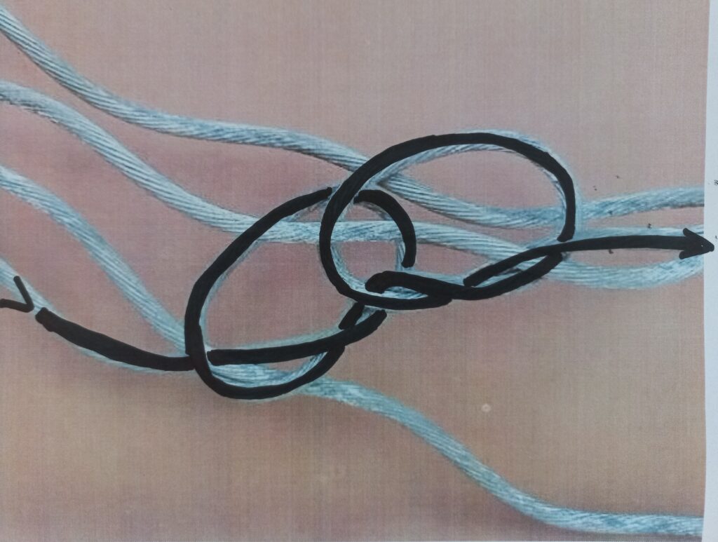 Highlighting a double knot on a snare made from a spliced cable