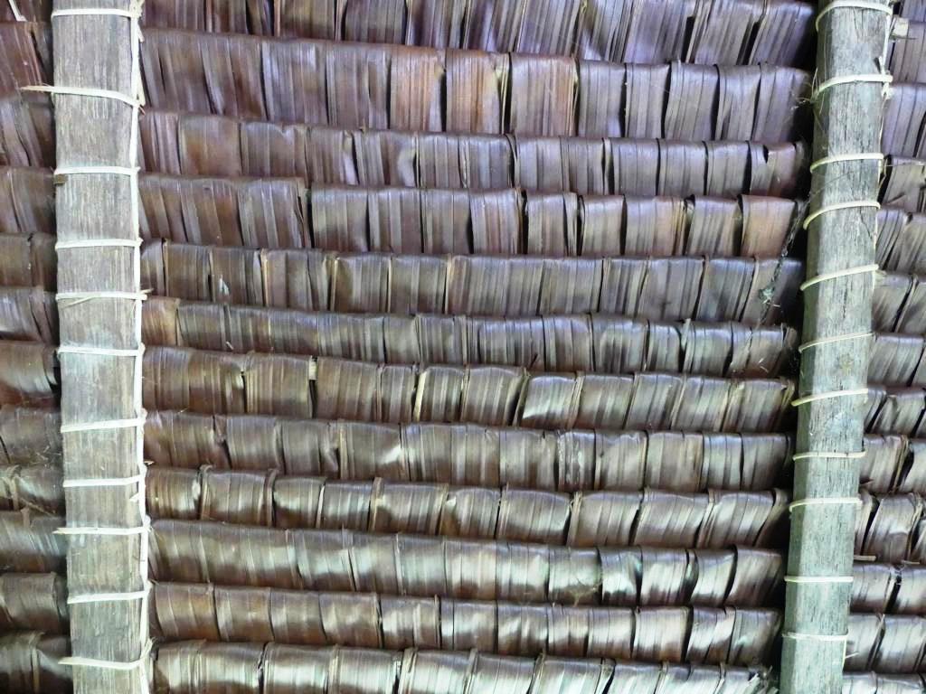 Installed panels of sago palm leaflets