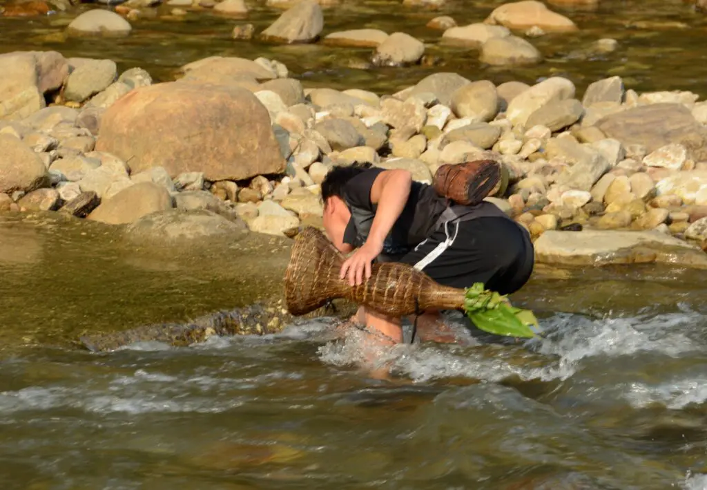 Fish trapping at a fast-flowing brook in Vietnam - Bushguide 101