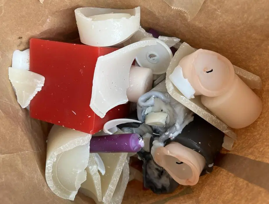 Pieces of paraffine and wax candles