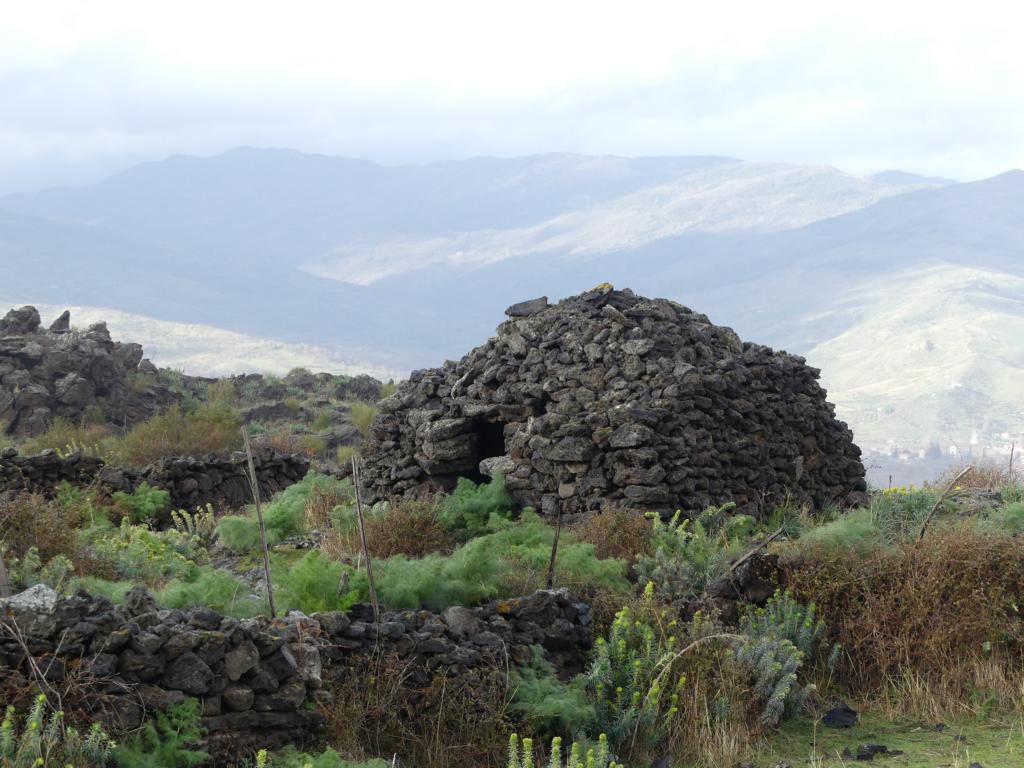 Stone hut combined with stone walls at Mount Etna