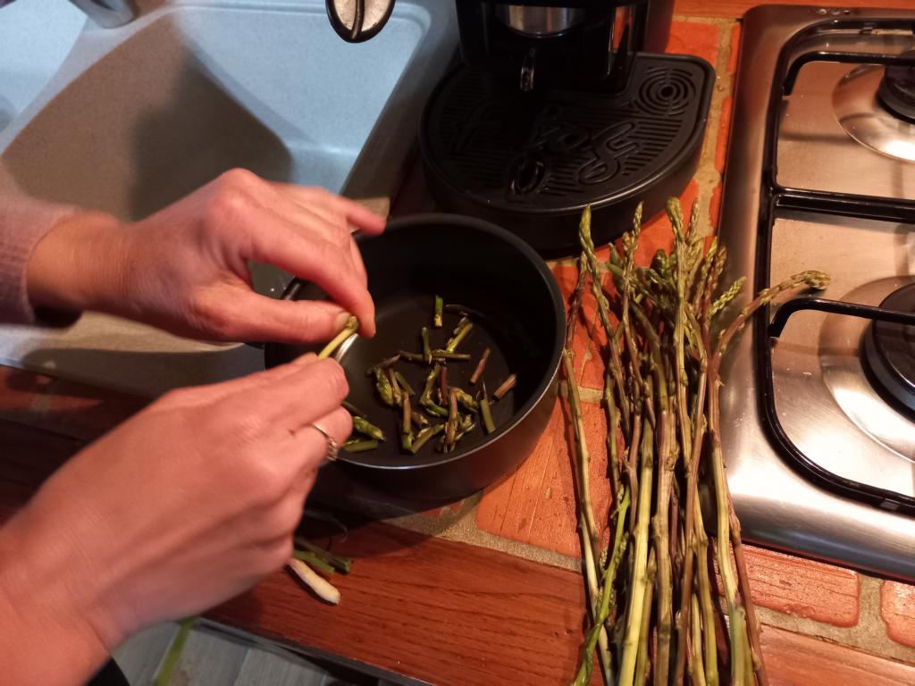 Breaking off wild asparagus tips