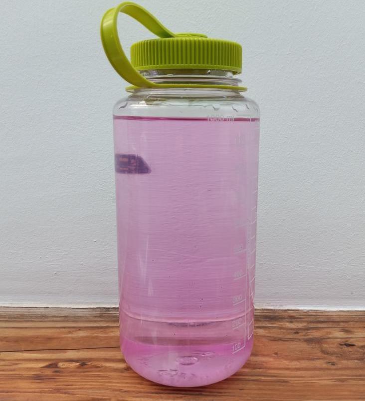 A bottle with a dilution of 1-in-100,000 parts for disinfecting water