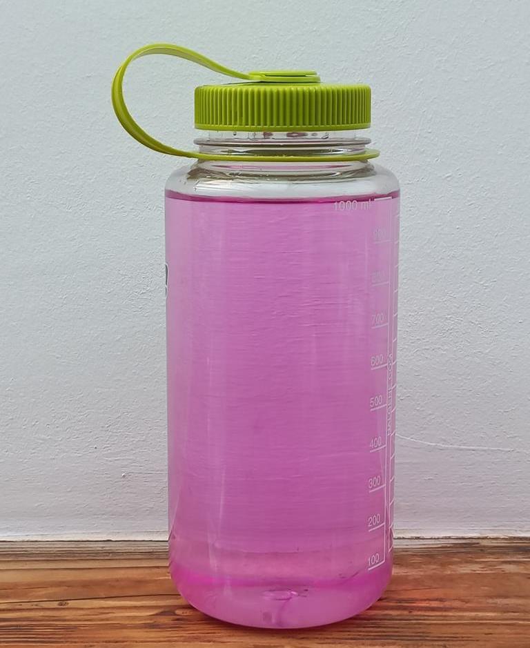 A bottle with a dilution of 1-in-50,000 parts for disinfecting water
