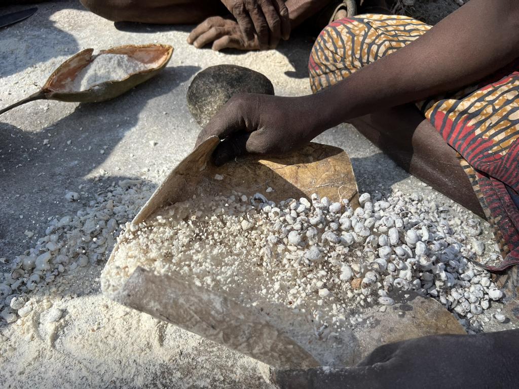 Winnowing of pounded Baobab seed and pulp