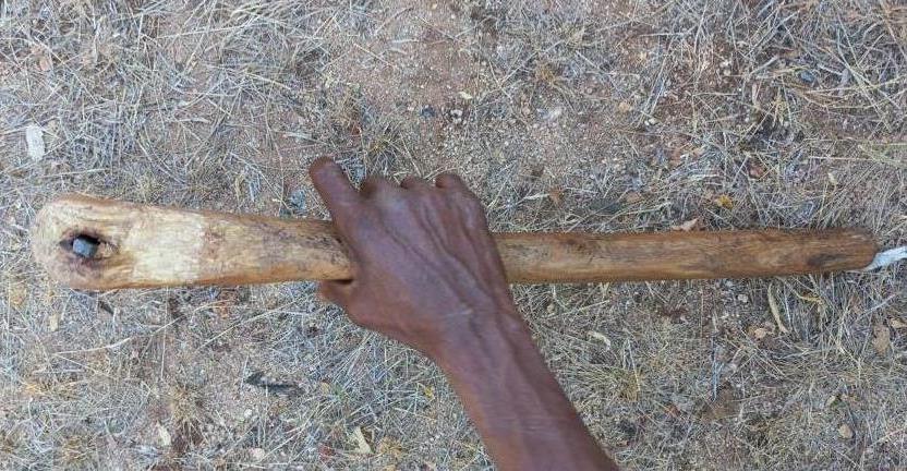 View from behind of a Hadzabe axe