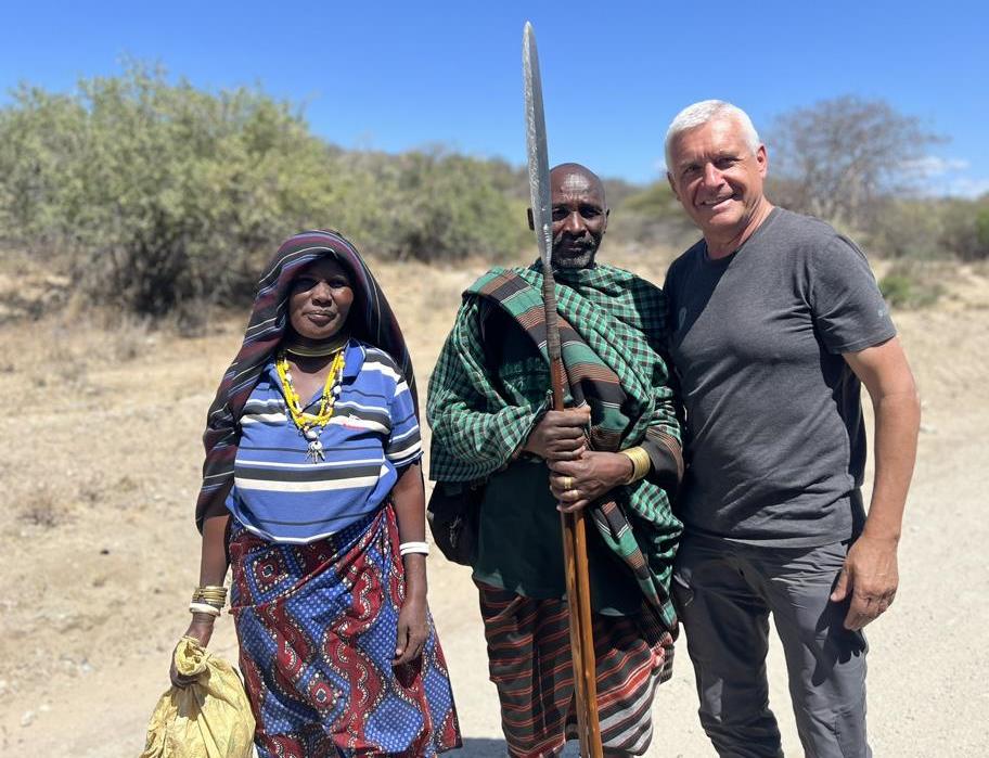 Meeting a Datoga Barabaig couple with their defense weapon - a Datoga spear