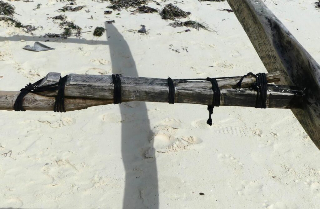 Stanchion betwen outrigger float and outrigger boom at a Ngalawa boat in Zanzibar