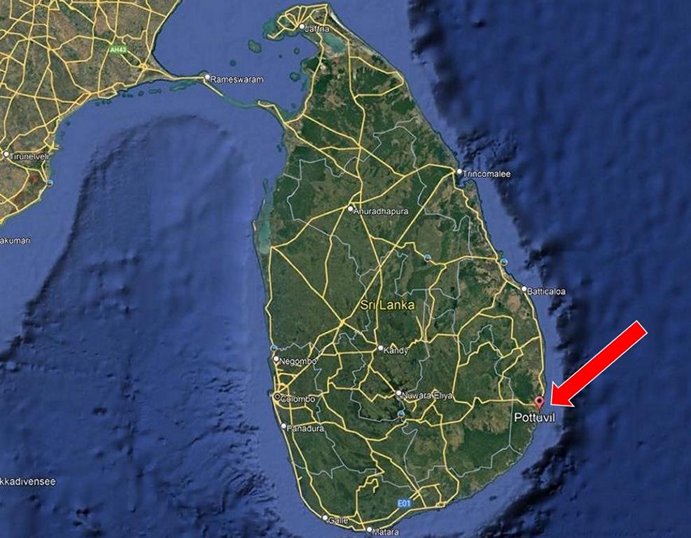 Location of Pottuvil in Sri Lanka