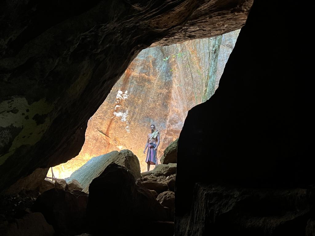 The headman of the Rathugala Rock Veddas in Sri Lanka within his cave