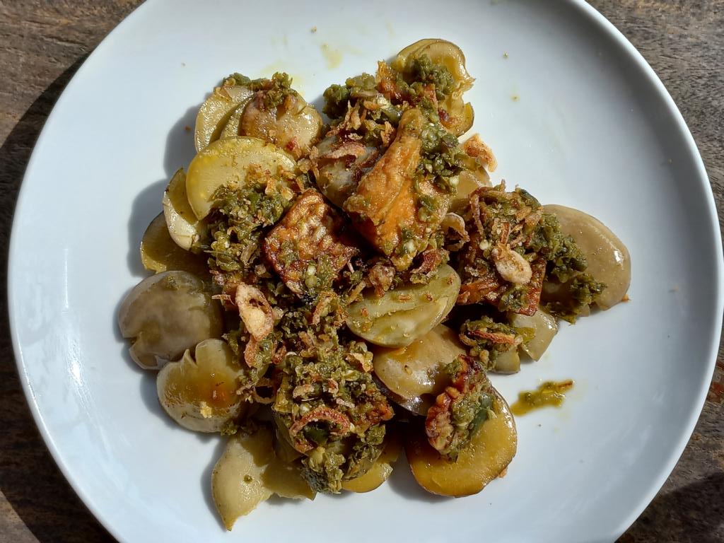 Jengkol seeds in a vegetable curry