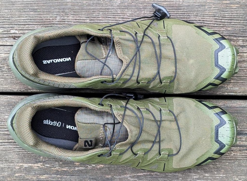 Trail running sneakers from above.