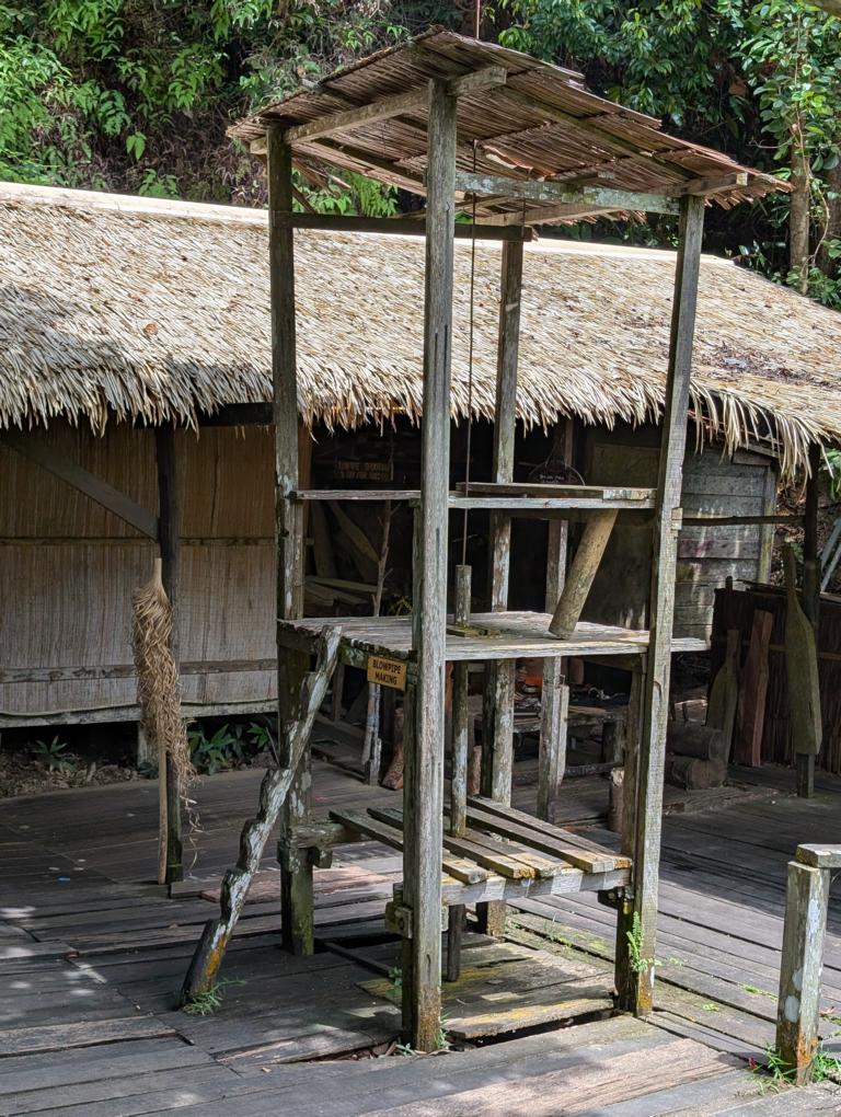 Scaffold of Penan people for drilling the blowpipe barrels