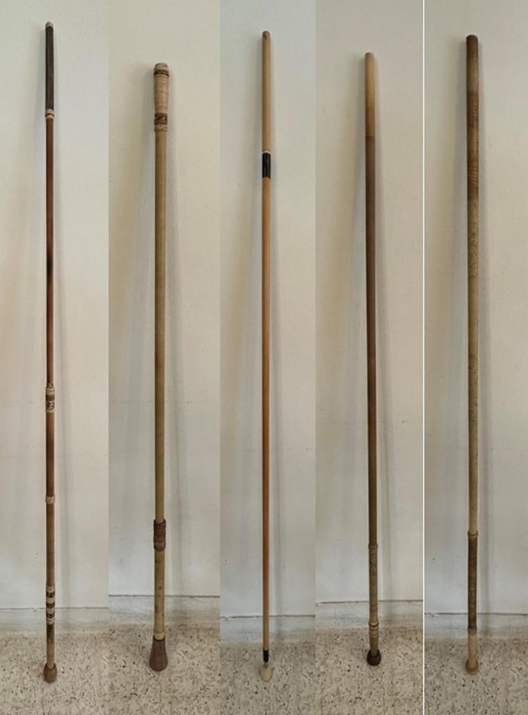 A collection of five Orang Asli blowpipes