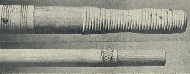 Muzzle end of an outer- (above) and inner tube (below) of a Che Wong Orang Asli blowpipe 